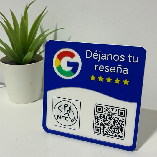 Cartel de reseñas Google con NFC y QR — Personalizado con el nombre de tu negocio