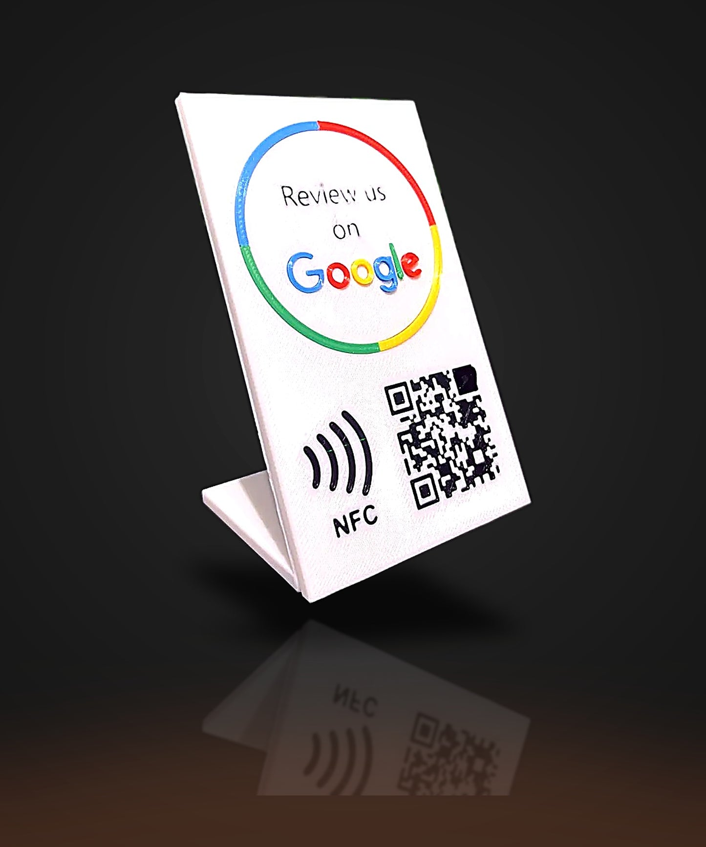 Cartel de reseñas Google con NFC y QR — Personalizado con el nombre de tu negocio